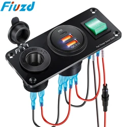 12-24V Cigarette Lighter Socket Splitter 3 in1 QC 3.0 Dual USB Charger Socket Panel LED Voltmeter for Car Boat Truck