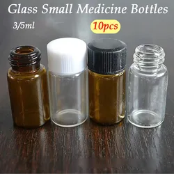 10Pcs 3ml/5ml Glass Clear Amber Small Medicine Bottles brown Sample Vials Laboratory Powder Reagent bottle Containers Screw Lids