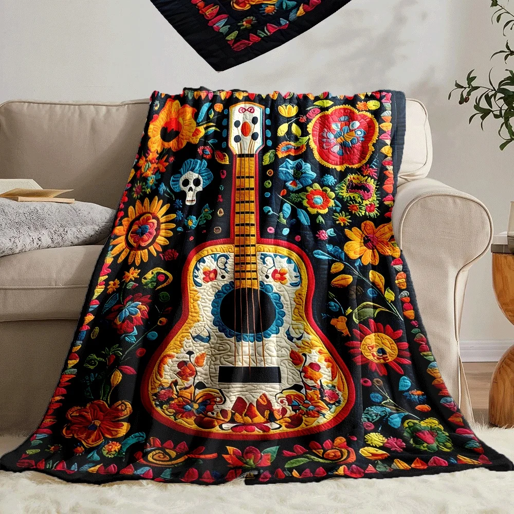 Colorful floral guitar pattern Blanket for Sofa Bed Travel Camping Living Room Office Conditioning Blanket for All Seasons Gifts