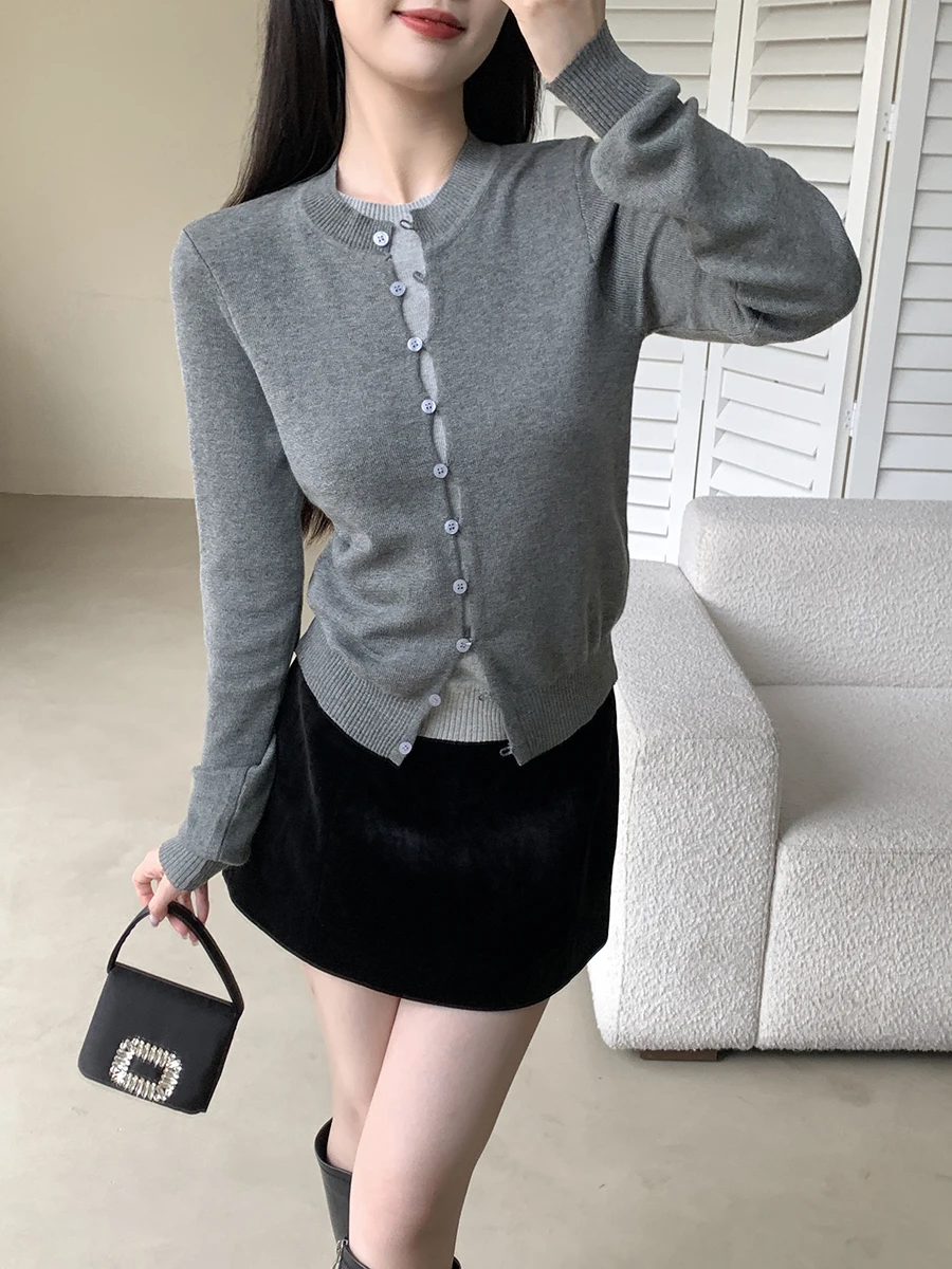 

Faionable Knitted Sweater Fake Two-Piece round Ne Women's Sle Spring New Arrival Sli And Trendy All-Match Top