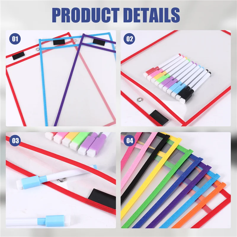 

Dry Erase Pockets Sleeves, (10 Pack) A4 Paper Job Ticket Holders, Reusable Dry Erase Sheets For Classroom Worksheets