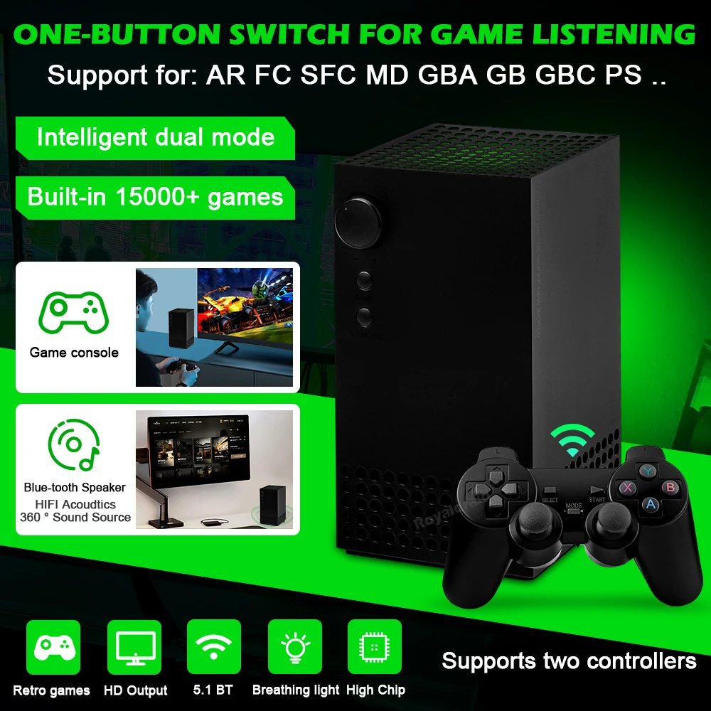 NEW H5 D20 Audio Video Game Console 4K Output Dual Wireless Controllers 15000 3D Games For PS/MA/GB 5.1 BT HiFi Stereo