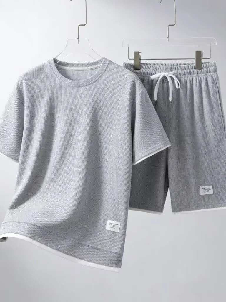 Conjunto de roupa esportiva casual para homens, adolescentes, tamanho grande, camiseta de manga curta e shorts, conjunto de f...