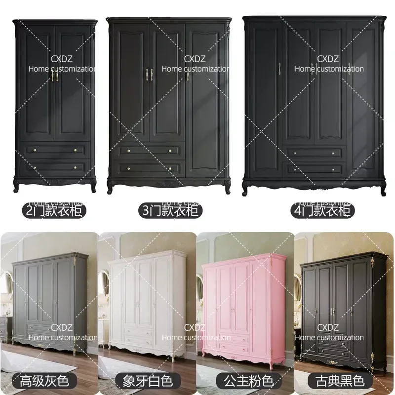 European Light Luxury 4 Door Wardrobe Large Capacity Bedroom Storage Cabinet Customizable Big Door Closet Organizer Furniture