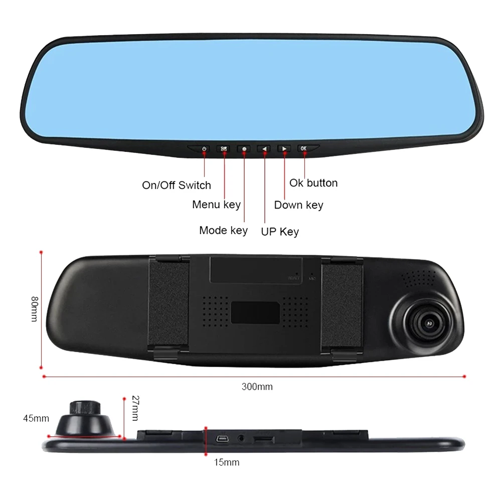 Carro Espelho Retrovisor Recorder, Monitoramento DVR carro, Frente e Traseira Dual Recording, Suprimentos carro