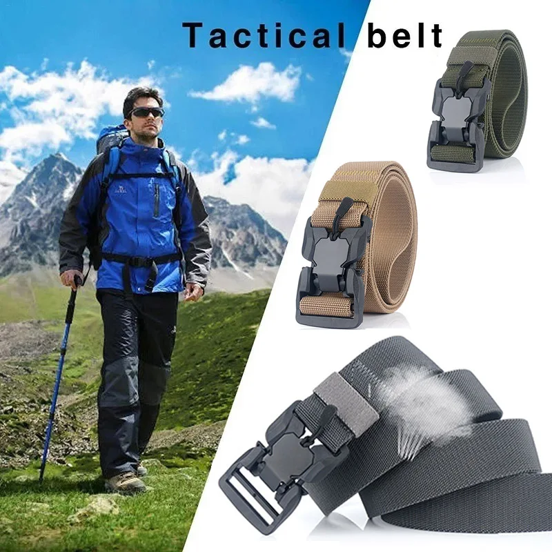 Men\'s Military Tactical Belt Quick Release Magnetic Buckle Army Outdoor Hunting Multi Function Canvas Nylon Waist Belts Strap