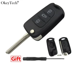 Okeytech-carcasa de llave de coche con 3 botones de repuesto, mando a distancia, plegable, para Hyundai I30 IX35 Avante, Kia K2 K5 Sorento Sportage