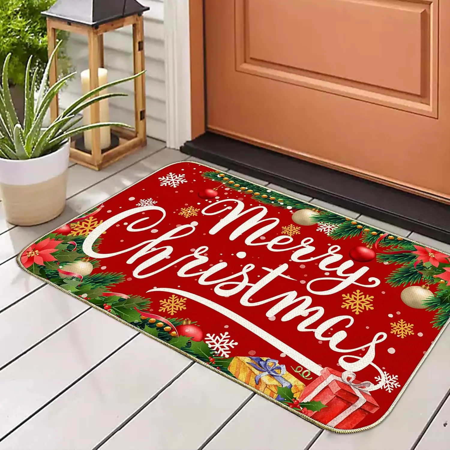 Red Christmas Themed Atmosphere Soft Carpet Bathroom Non-silp Doormat Suitable for Livingroom Hallway Decorative Accessories Pad