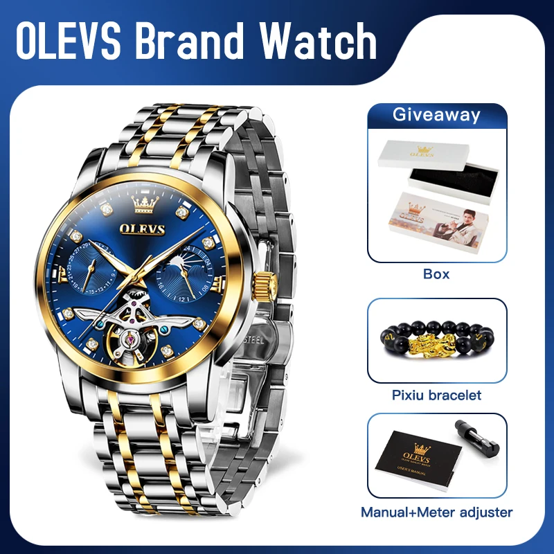 OLEVS 6703 Mens นาฬิกาแบรนด์หรู Tourbillon นาฬิกา Chronograph กันน้ํา Mens ของขวัญแถม