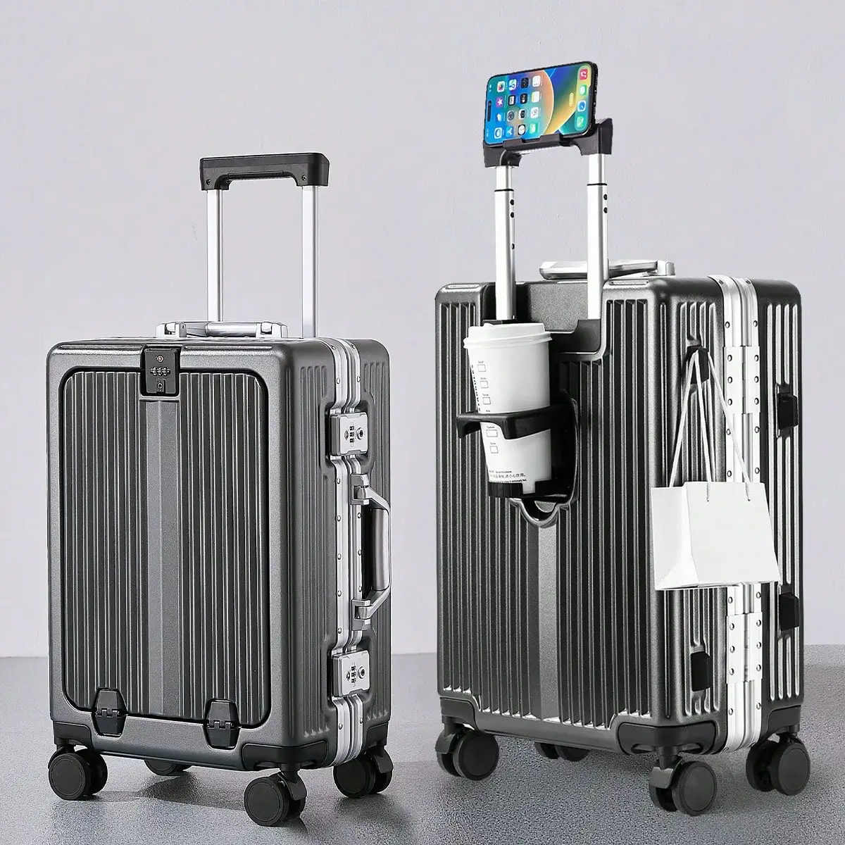 Aluminum Frame Suitcase, 20/24 Inch Hard Shell Carry On Luggage Zipperless,TSA Lock Airline Approved, With Computer Compartment , Front-Opening
