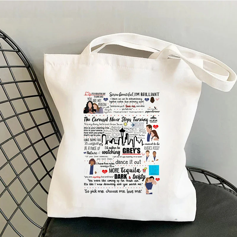 Greys Anatomy Shopping Bag Tote Canvas Handbag Reusable Bolsa Canvas Bag Woven Shoping Bag