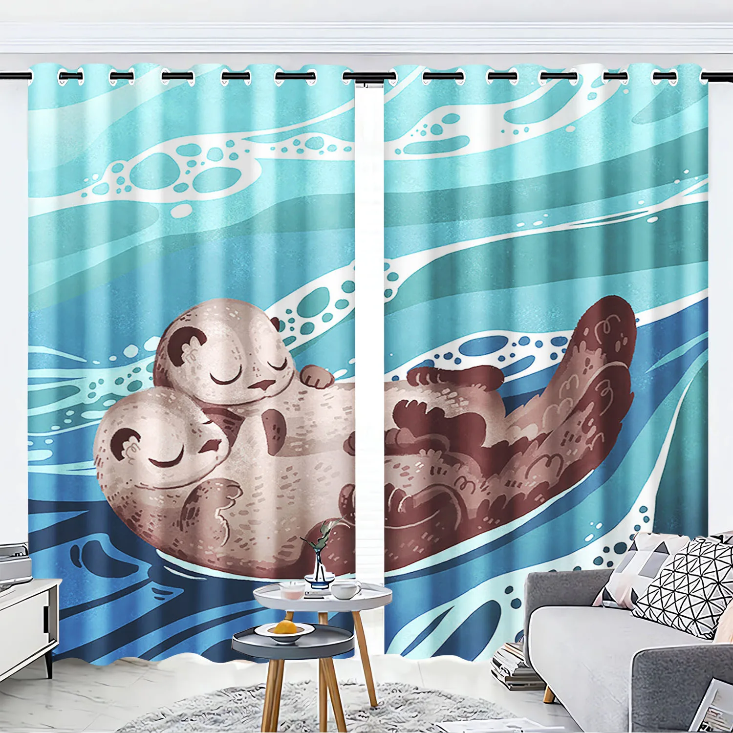 

Евразийские плотные шторы с выдрой, милые пылезащитные шторы из 100% полиэстера, перфорированные, 1 шт., домашний декор, шторы для гостиной