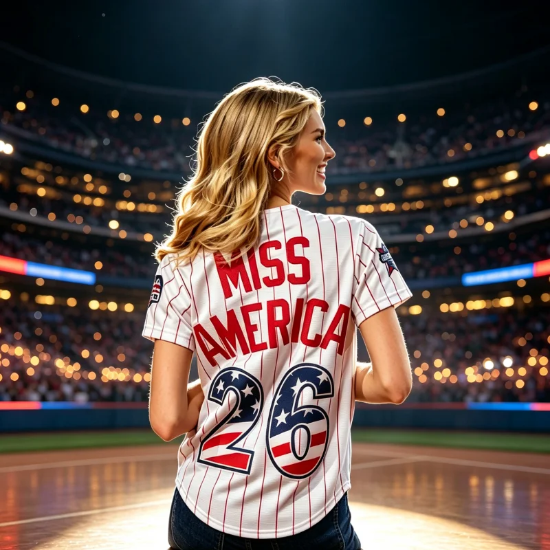 Summer New Miss America 26 Baseball Jersey Striped Short Sleeve T-Shirt US Flag Patriotic Game Day Casual Sport Family Kids Tees