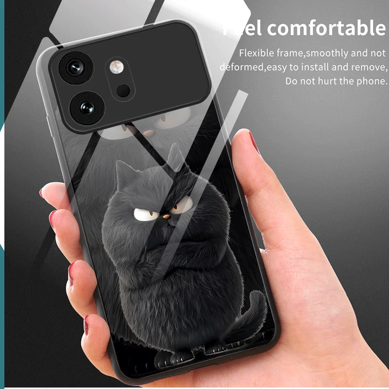 Hard Tempered Glass Case For Honor 600 Pro 600 Lite Protective Cover Cat Pattern Back Shell Fundas view 2