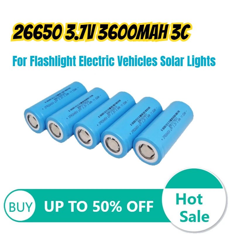 

26650 3.7V 3600mAh 3C Lithium Battery for Flashlight Electric Vehicles Solar Lights Replace Rechargeable Battery