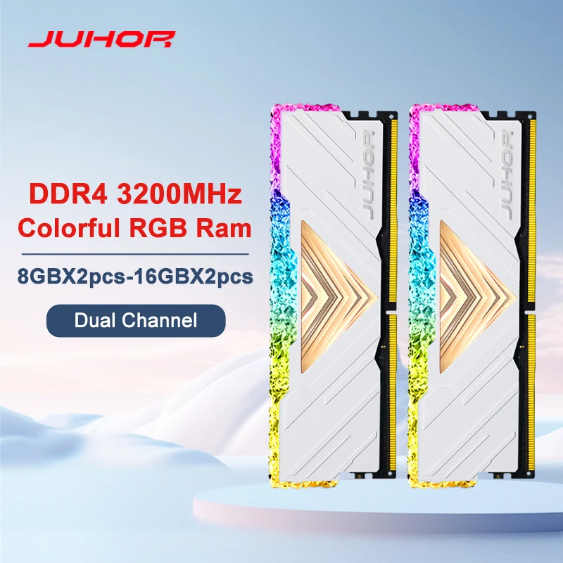 JUHOR RGB DDR4 16GBX2 3200MHz 8GBX2 Dual Channel Desktop Gaming Memory Ram