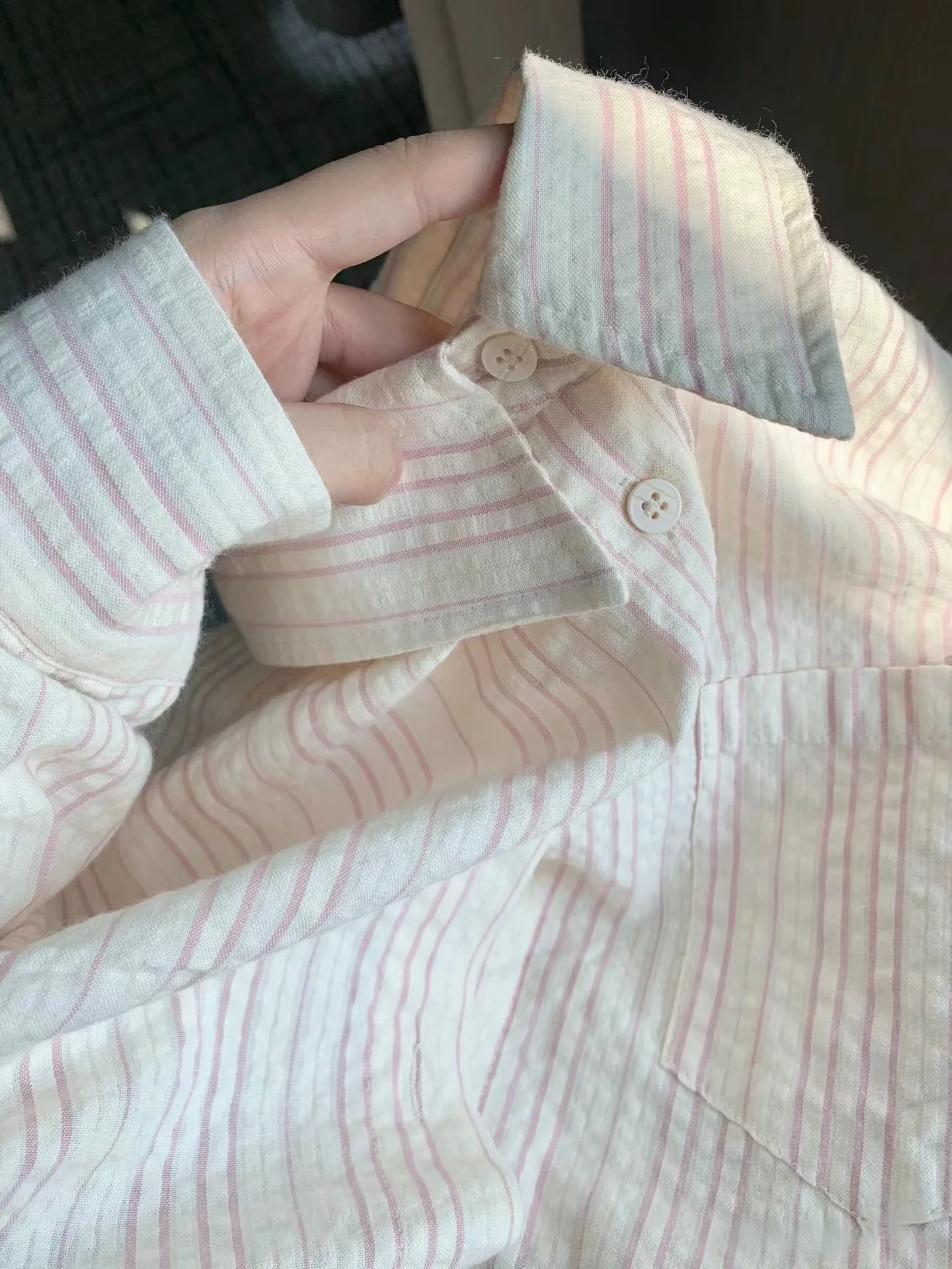 Ele rose rayé Long col Sve femmes irt printemps automne nouveau Design coréen Sle coupe ample trajet Faion