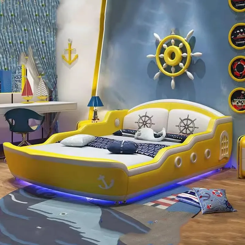 سرير قارب مزدوج حديث للأولاد جمالي للأطفال مصنوع من الخشب الفاخر سرير مزدوج كينج مزدوج مزدوج متعدد الوظائف أثاث غرفة كاما الزوجية #6