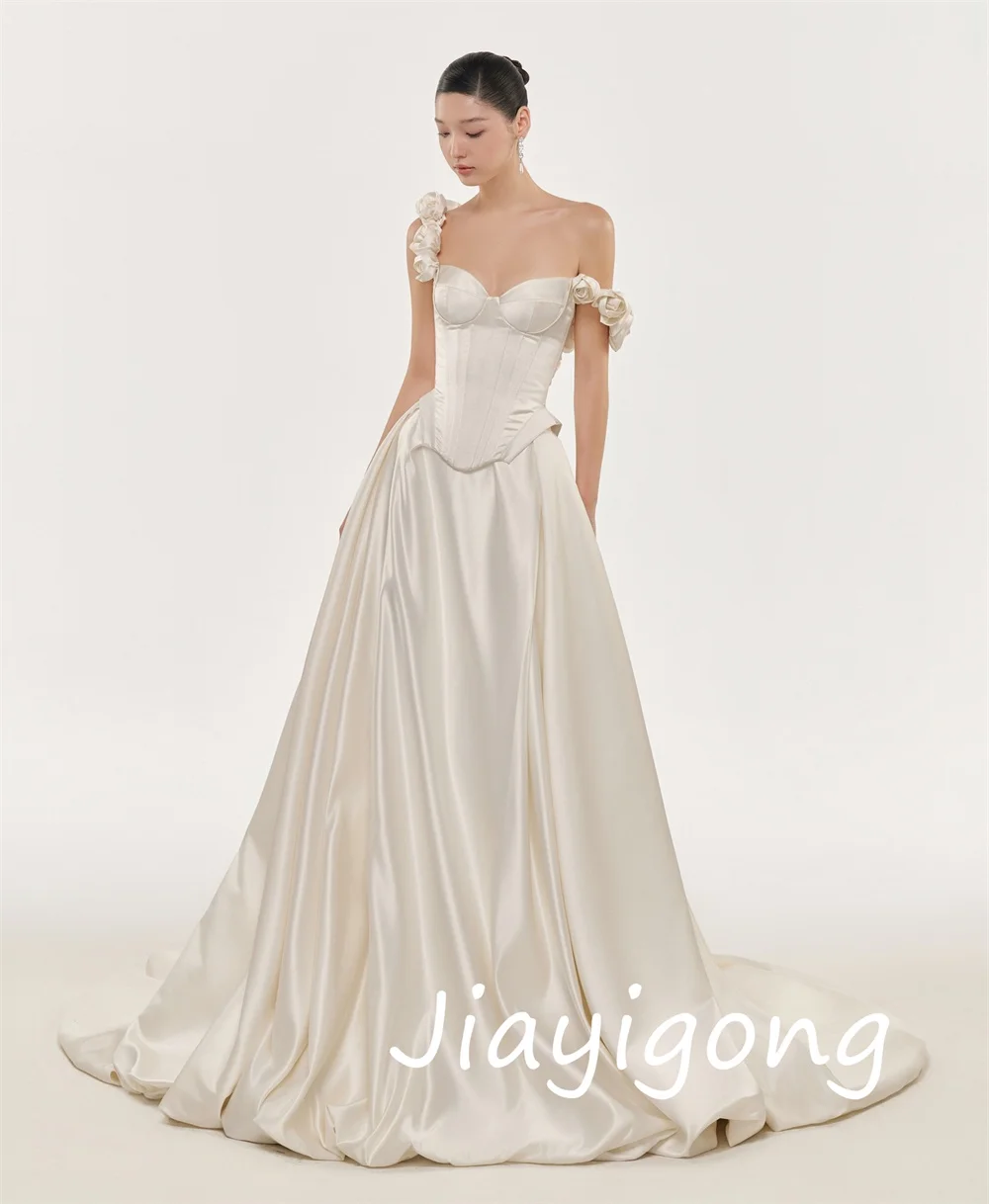 Customized Fashion Charmeuse Flower Pleat A-line Sweetheart Long Dresses Bespoke Occasion High Quality