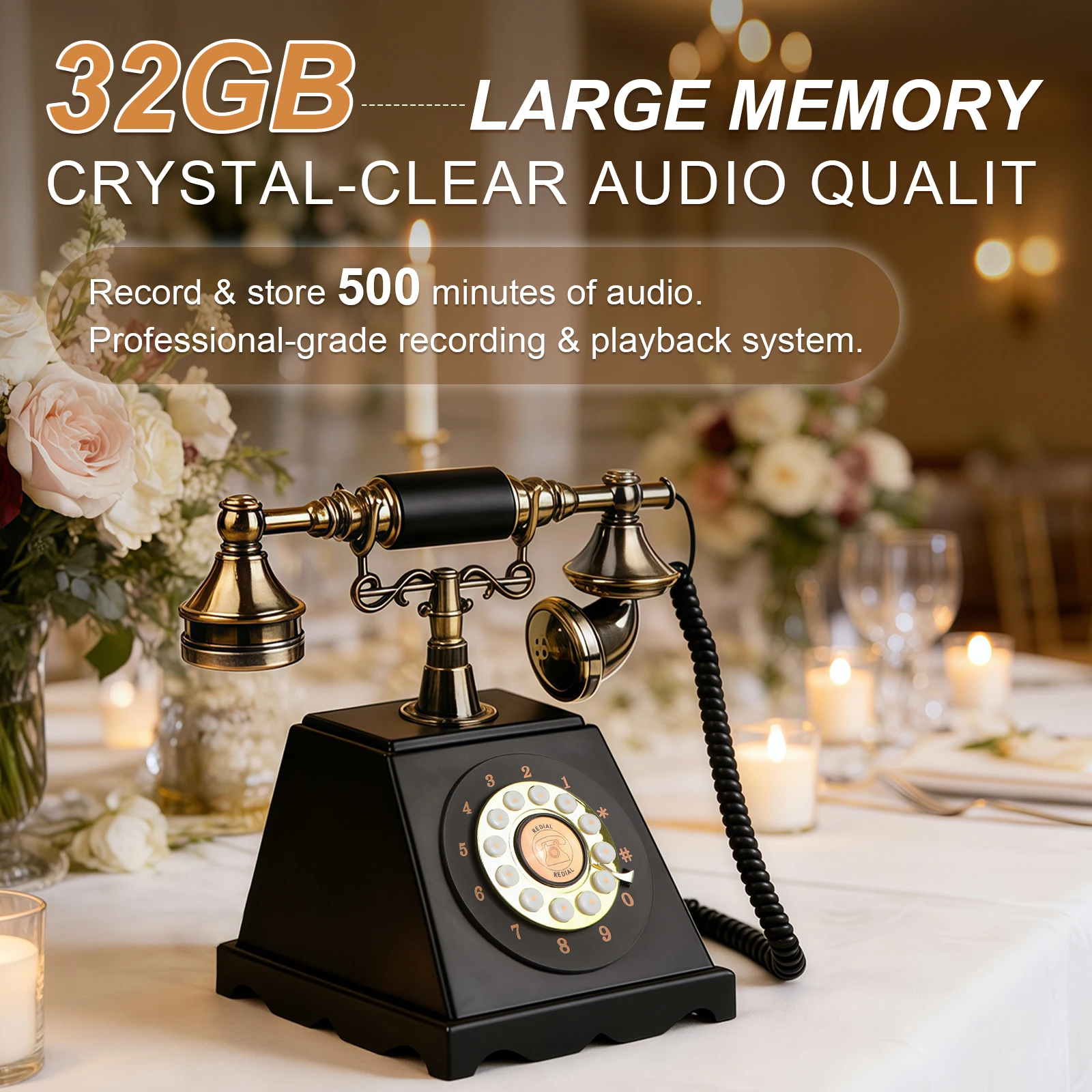 Retro Audio Message Phone Wedding Guest Blessing Recorder Party Interactive Guestbook Equipped with 32GB Storage Capacity