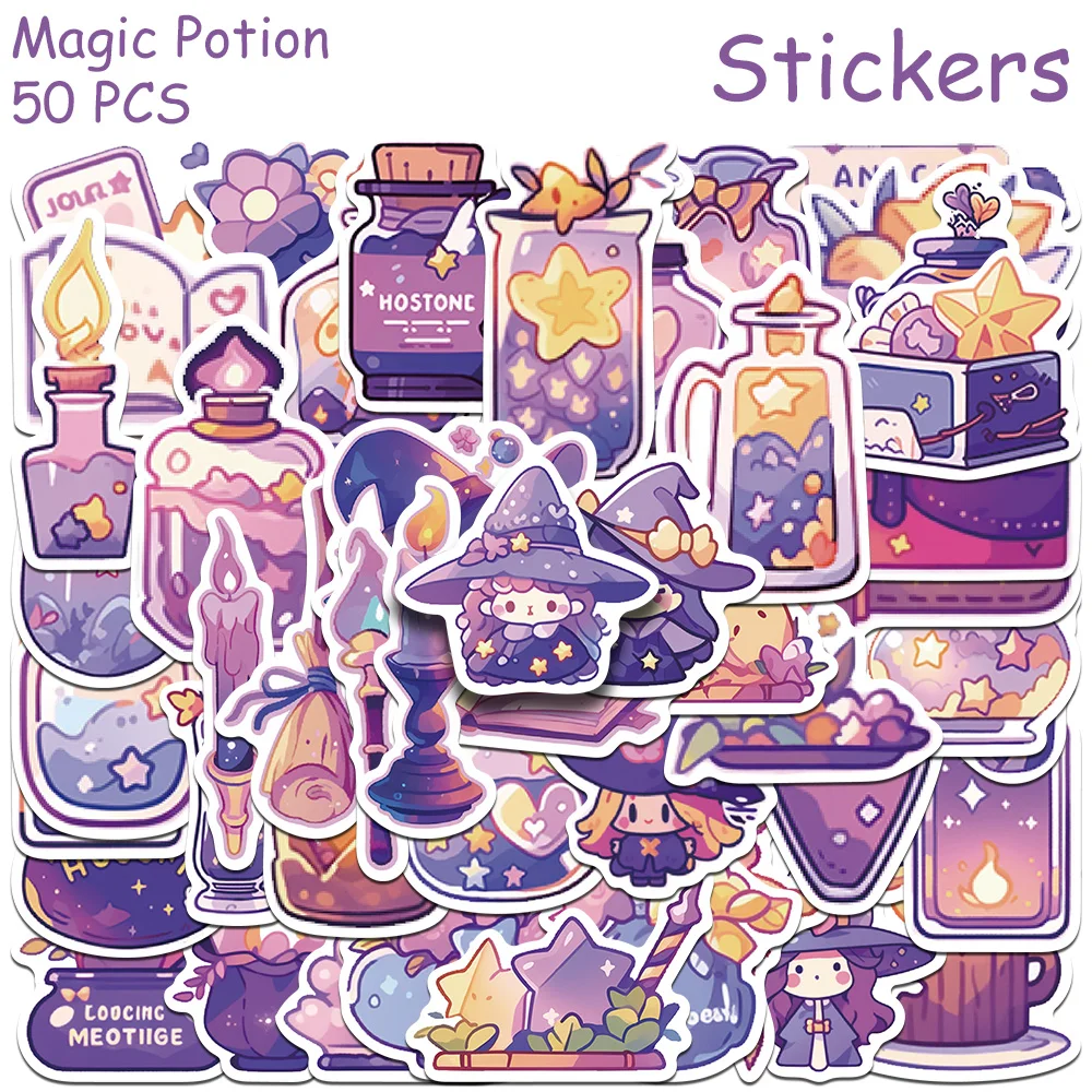 

50pcs Magic Potion Stickers Decals For Phone Suitcase Bottle Skateboard Helmet DIY Aesthetic Stickers Kids Creative Toys Gifts