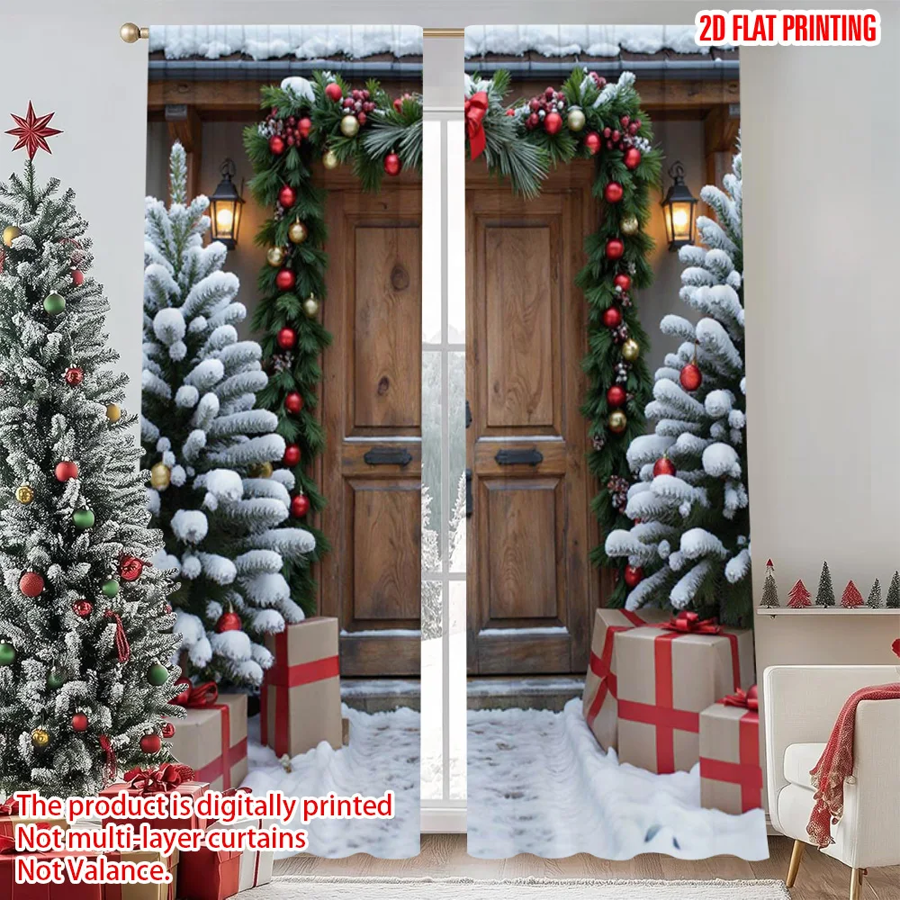 

2pcs 2D flat printing Merry Christmas Popular Curtains Country Christmas Versatile Fabric Without Electricity Spring Perfect for