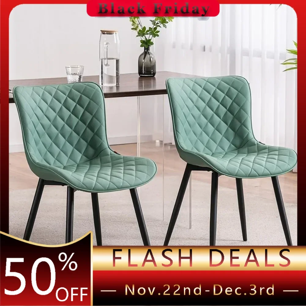 Coffee chairs Light Green Set of 2 Mid Century Modern PU Leather Diamond Upholstered Accent Guest Coffee chairs with Back Metal