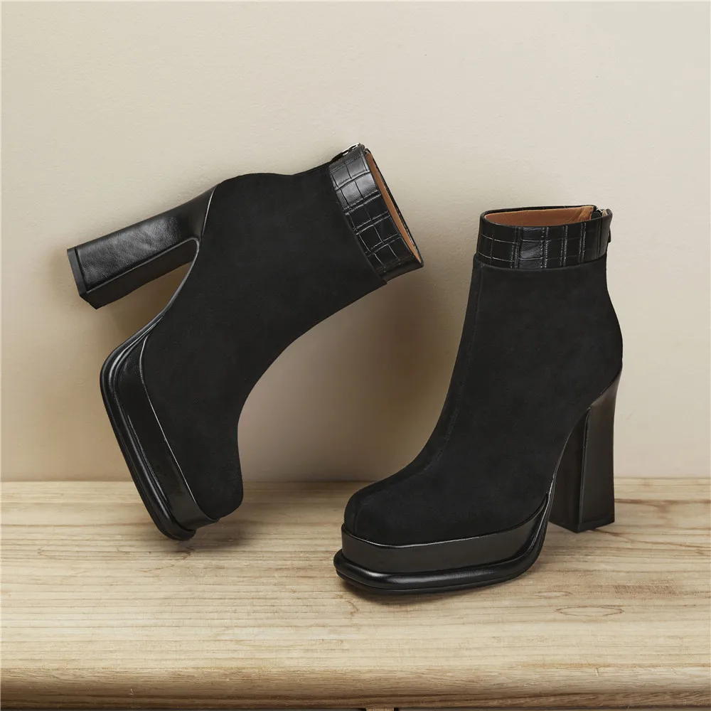 MILI-MIYA New Arrival Women Kid Suede Ankle Boots Round Toe Super High Thick Heels Platform Solid Color Casual Street Shoes