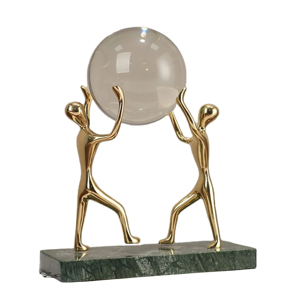 ✿d Light Luxury Brass Home Decoration Marble Base Character Crystal Ball Ornaments