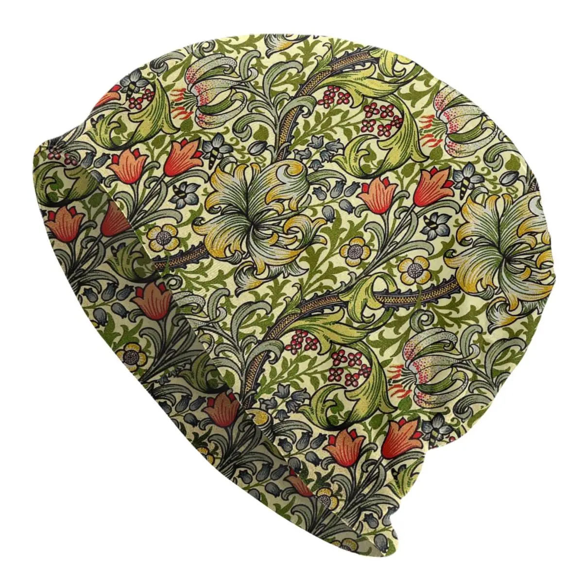 William Morris Golden Lily Skullies Beanies Hat Bohemian Flower Hip Hop Unisex Ski Caps Warm Dual-use Bonnet Hat