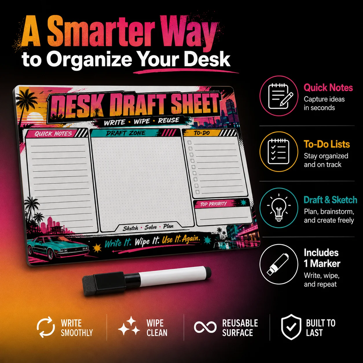 Retro Neon Reusable Dry Erase - Whiteboard Marker Set review and price