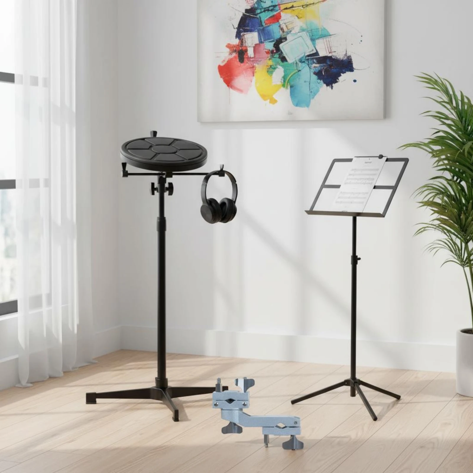 Double Swivel Clamp Multi-Angle Adjustable Double Drum Clamp Universal Drum Bracket Heavy Duty Metal for Stage Setup