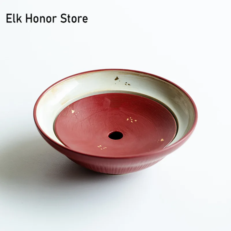 Alum Red Ceramic Pot Beaing Holder Sprinkled Gold Dry Soaking Platform Chinese Water Storage Pot Support Kung Fu Tea Accessories