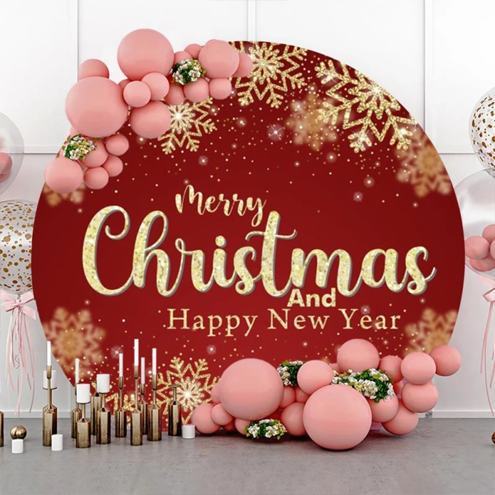 Merry Christmas Round Backdrop Cover Jingle Bells Gifts  Holly Leaves Xmas Family Party Circle Photography Background Decor