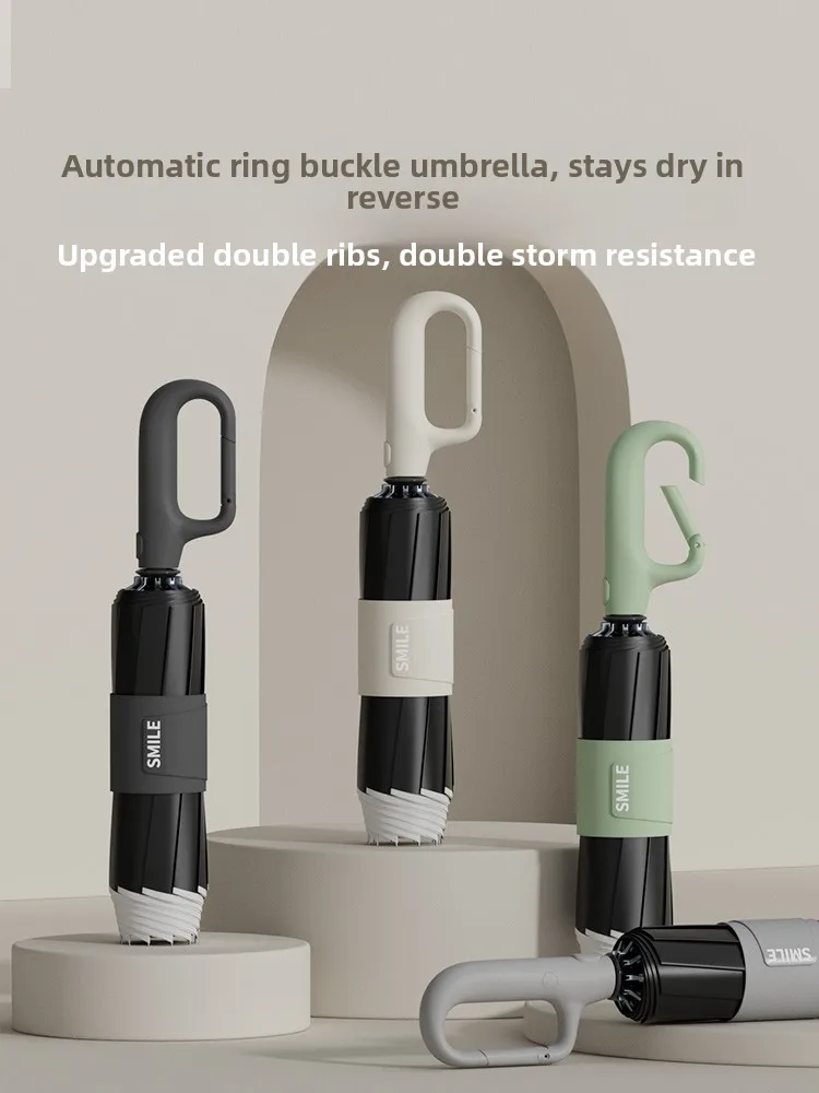 

Портативный автоматический зонт-трость унисекс для студентов, большой размер, солнцезащитный, непромокаемый, с двойным кольцевым креплением, для всех сезонов