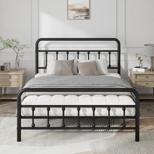 #Modern Adjustable Convertible Full Size Metal Bed Frame With Headboard Soft Bed Design Structurally Stable Under Bed Storage