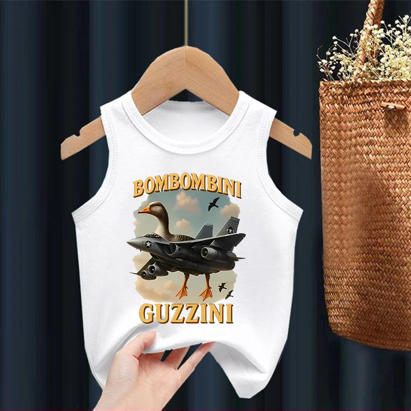 Tank Top Brainrot Italia untuk Anak-anak Kaus Lucu Gambar Kartun Anime Kaus Tanpa Lengan Fashion Luar Ruangan Pantai Anak Laki-laki Perempuan