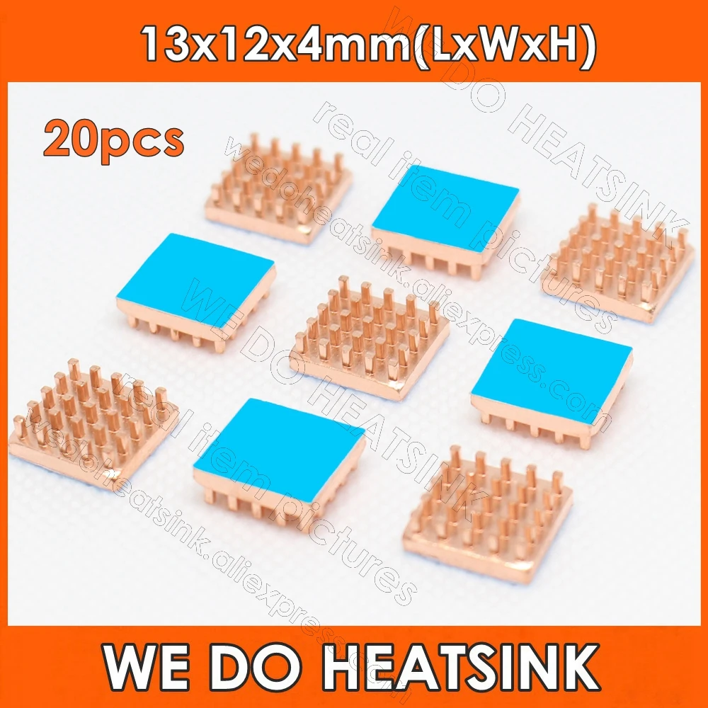 20pcs Free Shipping 13x12x4mm Pure Copper Pin Fins Heatsink Radiator Cooler With Thermal Tape For Electronics IC CPU AMD MOS