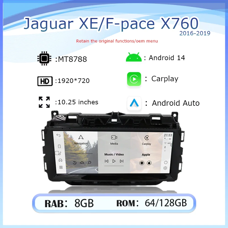 10,25 pulgadas para Jaguar XE F PACE X760 X7612016-2019 Carplay Android Auto Android14 GPS Radio Original coche OEM menú inalámbrico Harman