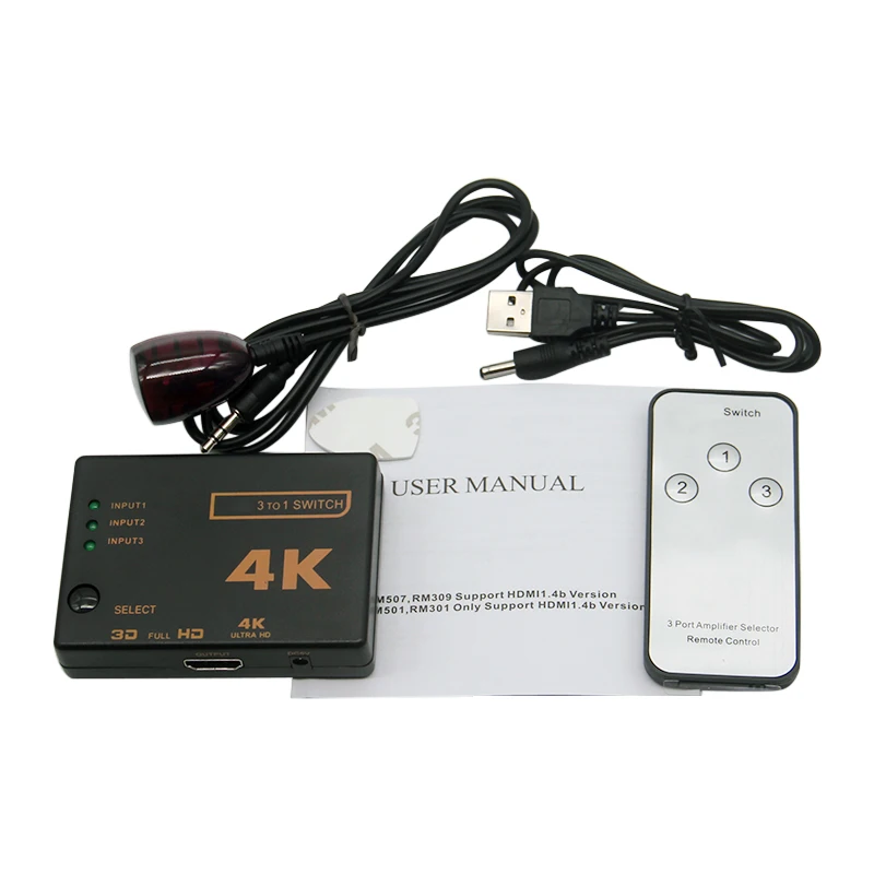 4K*2K 3x1HDMI-Compatible Adapter Splitter  3Port HDTV Audio Video Switcher with Remote Control for XBOX360 DVD PS3 Projector