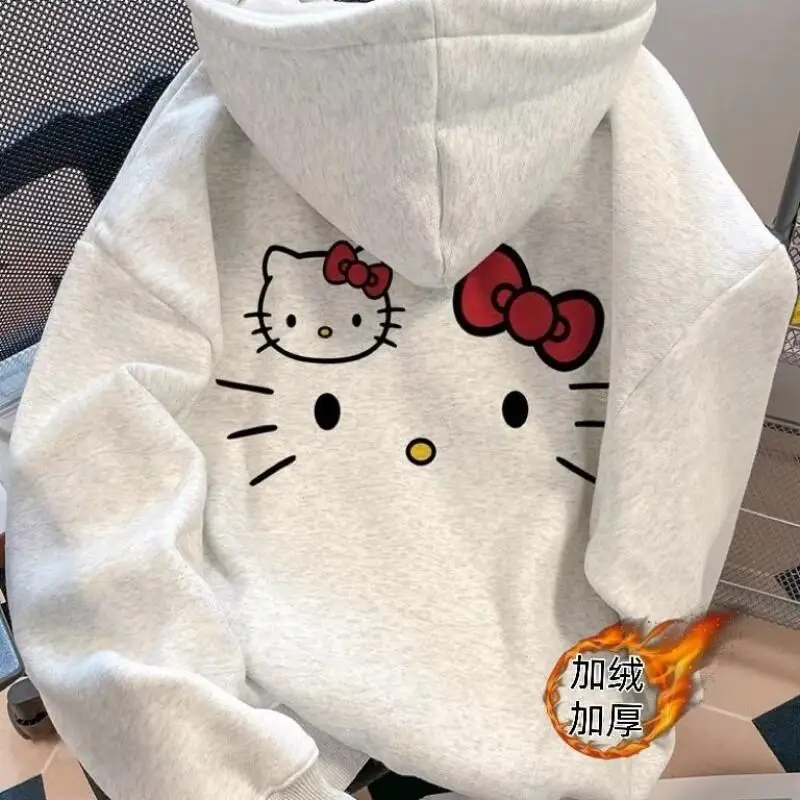 

Женская толстовка с капюшоном Sanrio Hello Kitty, хлопковая, осенне-зимняя верхняя одежда, японский стиль, молодежный, модный принт, очень милый