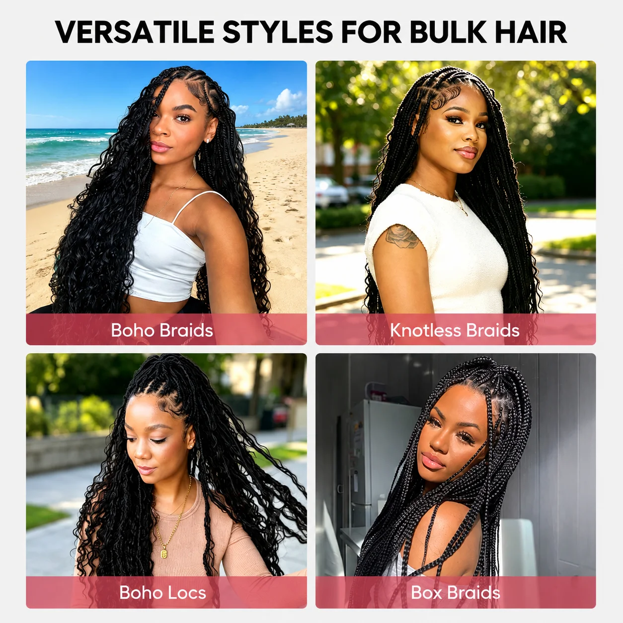 100% Raw Vietnamese Human Hair Natural Black Loose Deep Wave Pre-Separated Knotless Boho Braids  Pre-Looped Feathered Invisible Crochet Extensions with Miracle Knots for Braiding Soft Fluffy Heat Resistant For Women Girls Daily Wear - view 6