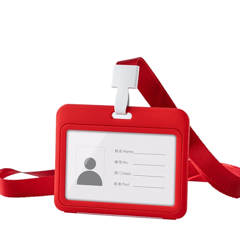 Custodia per permesso di lavoro in plastica tinta unita custodia per cordino Set targhetta identificativa nome Badge Pass porta carte di lavoro con tracolla per il personale