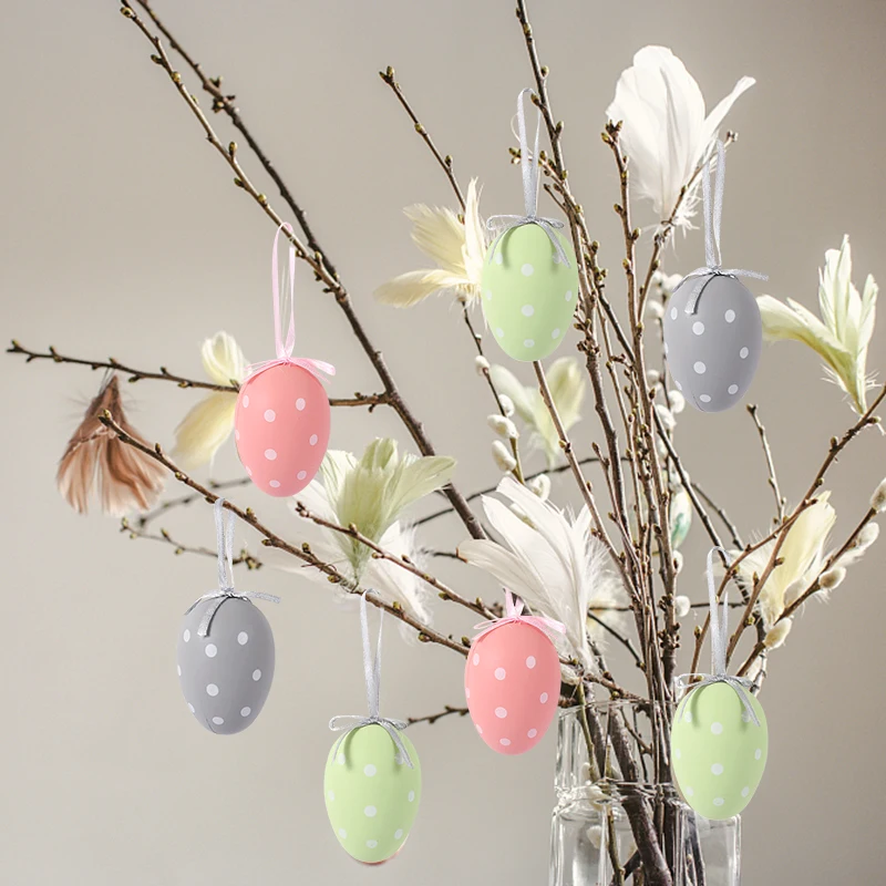 6pcs Colorful Plastic Easter Eggs Easter Tree Egg Hanging Ornament Home Indoor Outdoor Decor Happy Easter DIY Craft Kids Gifts