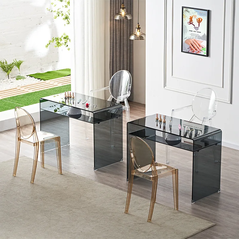 

light luxury nail table and chair set, single person small and simple modern double table nail shop glass table and chair