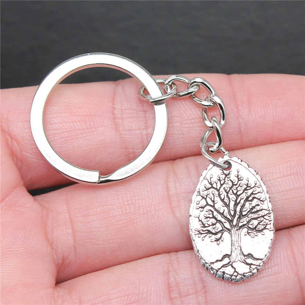 Keychain Holder Vintage Handmade Antique Silver Color 26x17mm Life Tree Pendant Keyring