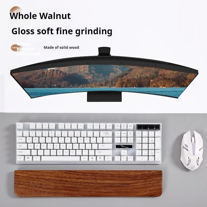 Walnut Wood Mechanical Keyboard Wrist Rest Ergonomic Solid Wood Palm Rest Anti‑Slip Hand Support Pad for 60/75/87/98/104 Keys
