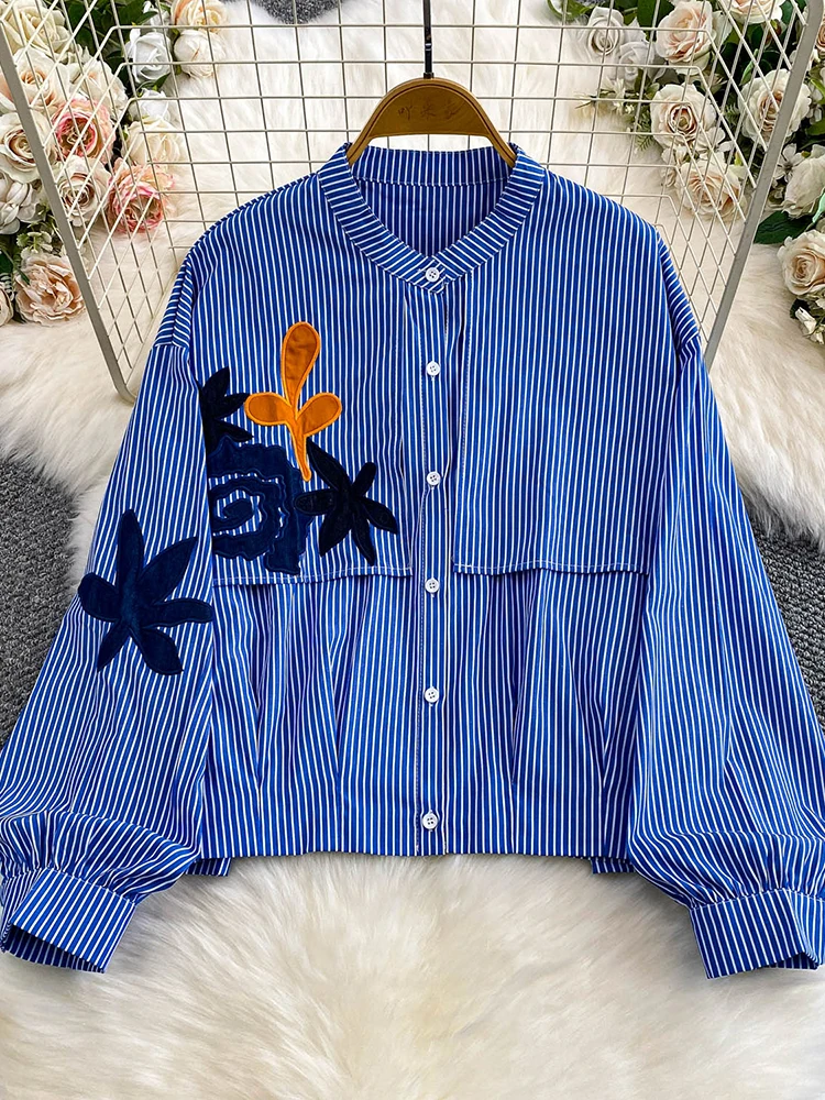 Женская осенняя рубашка во французском стиле, уникальная вышитая рубашка с круглым вырезом и рукавами-фонариками, блузка, женский топ BL234 Женская осенняя рубашка во французском стиле, уникальная вышитая рубашка с круглым вырезом и рукавами-фонариками, блузка, женский топ BL234