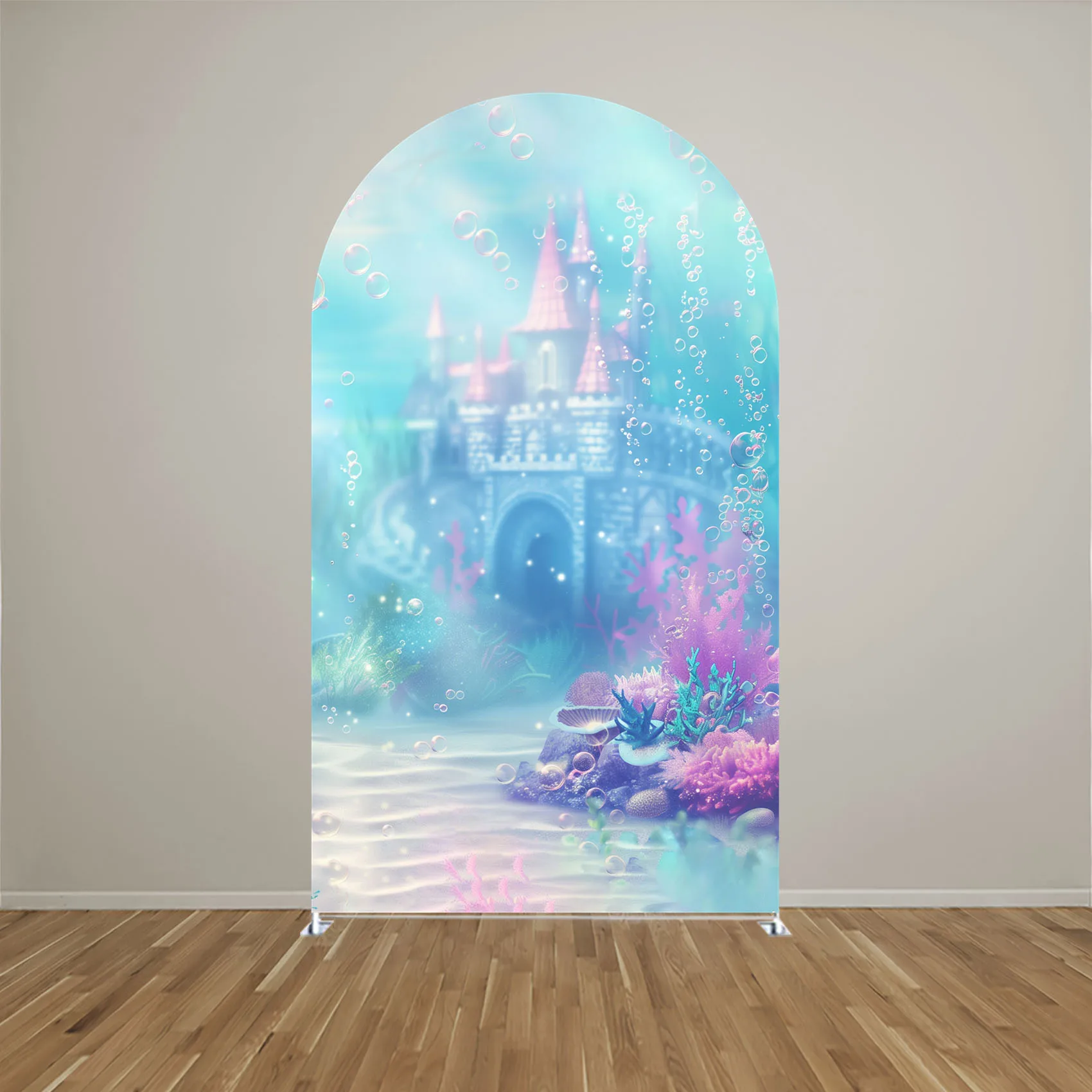 Underwater Castle Arch Backdrop Cover,Under The Sea Arched Stand Cover,Birthday Party Decor,Double-sides-Elasticity-Washable