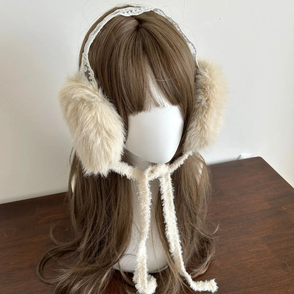 

Comfortable Ear Cap Lace Earmuffs Thicken JK Headwear Winter Earmuffs Cold Proof Windproof Ear Mask Skiing